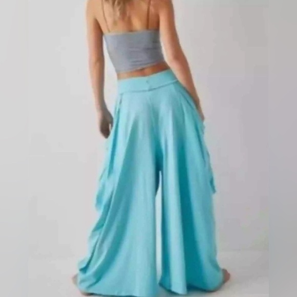 Free People Aqua Blue Summer Slumbers Wide Leg Harem Pants Small NEW NWOT - Picture 3 of 6